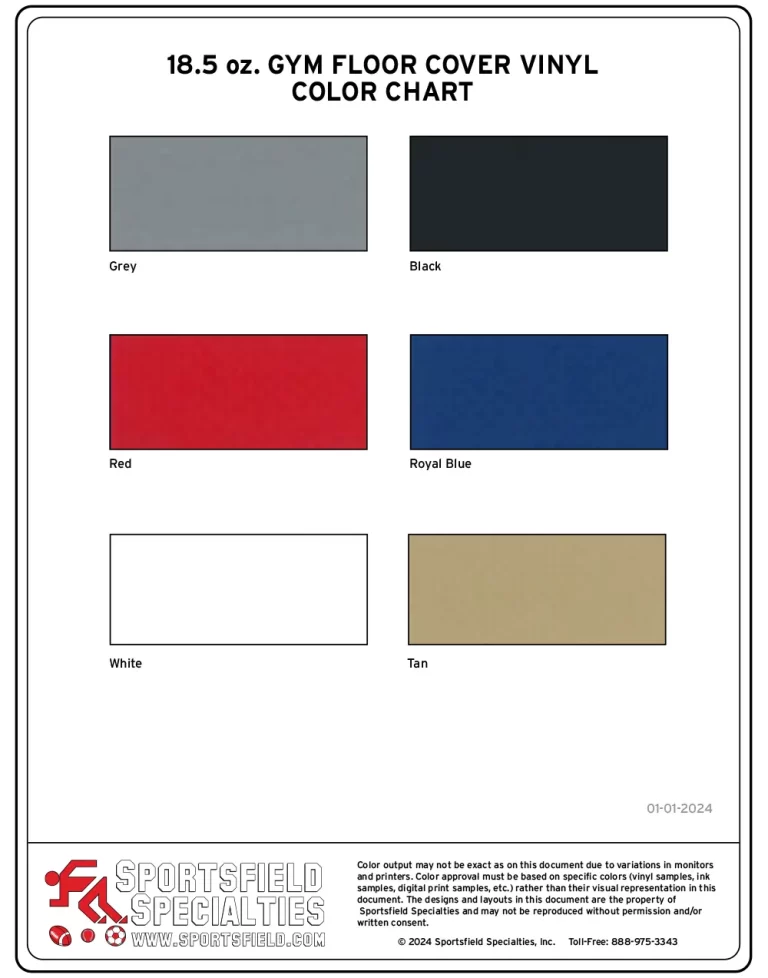 18.5 oz. Gym Floor Vinyl Color Chart