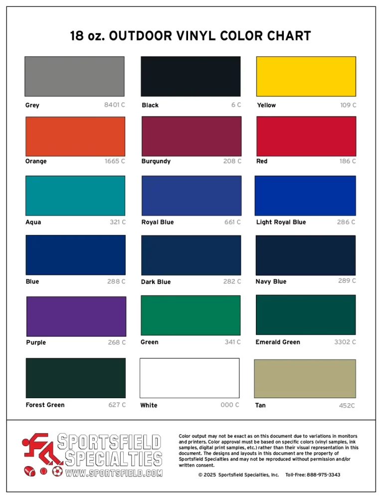 18 oz. outdoor vinyl color chart cover