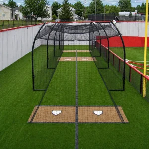 a cantilever batting tunnel installed at a baseball practice facility