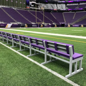 custom aluminum team benches with padding at the Vikings football stadium