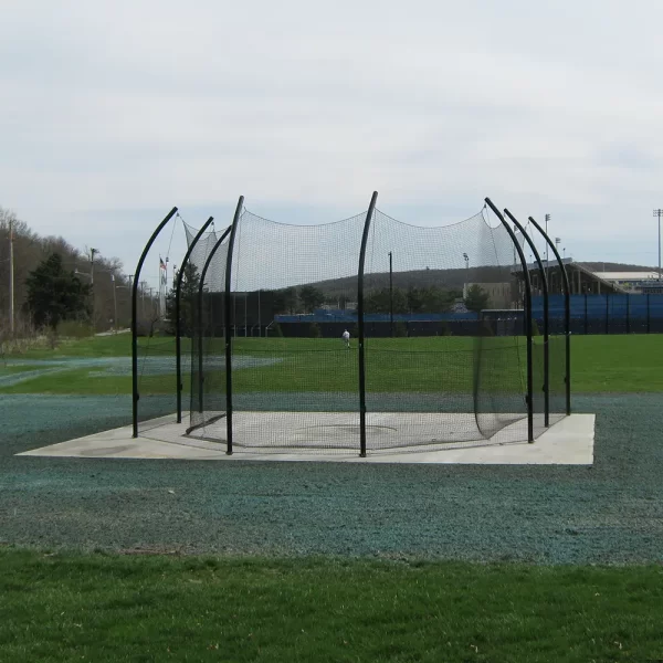 a discus throwing cage on cement throwing surface
