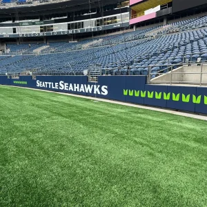 blue ProZone® wall padding with digitally printed graphics installed at the Seattle Seahawks stadium