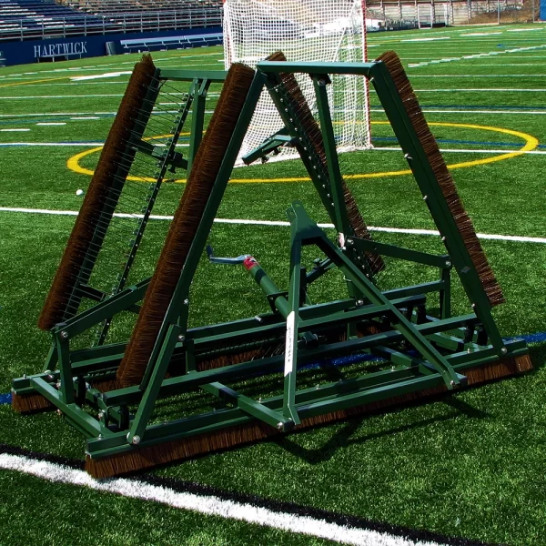 FieldSpec® Drag Brush / Tines Groomer in its folded position for easy transportation off the lacrosse field