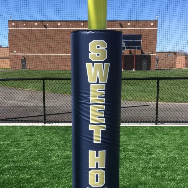 Installed football goal post with goal post padding by sportsfield specialties