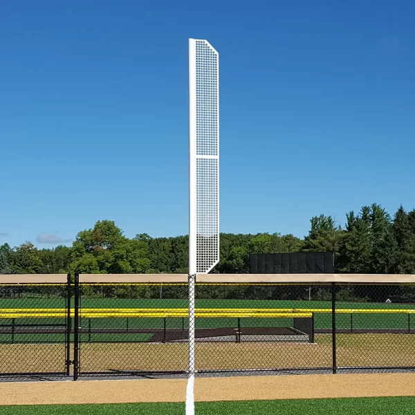 White foul pole with wing installed on the ball field