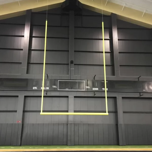 Hanging football goal by Sportsfield Specialties installed in an arena