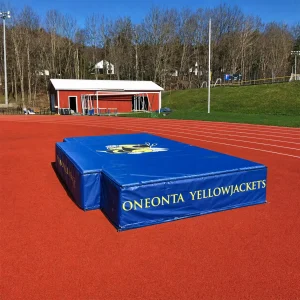 a JumpZone® high jump landing system sitting on a track & field surface at the Oneonta New York high school