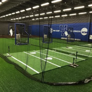 Batting tunnels installed indoor at a baseball batting practice facility for the NCAA