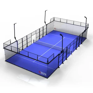 3d rendering of indoor full panoramic padel court system