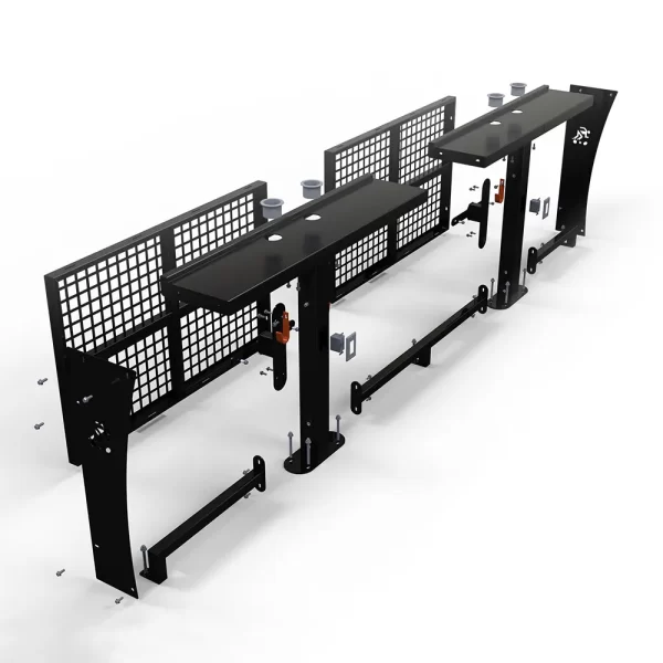 3d rendering of exploded view of modular dring rail system