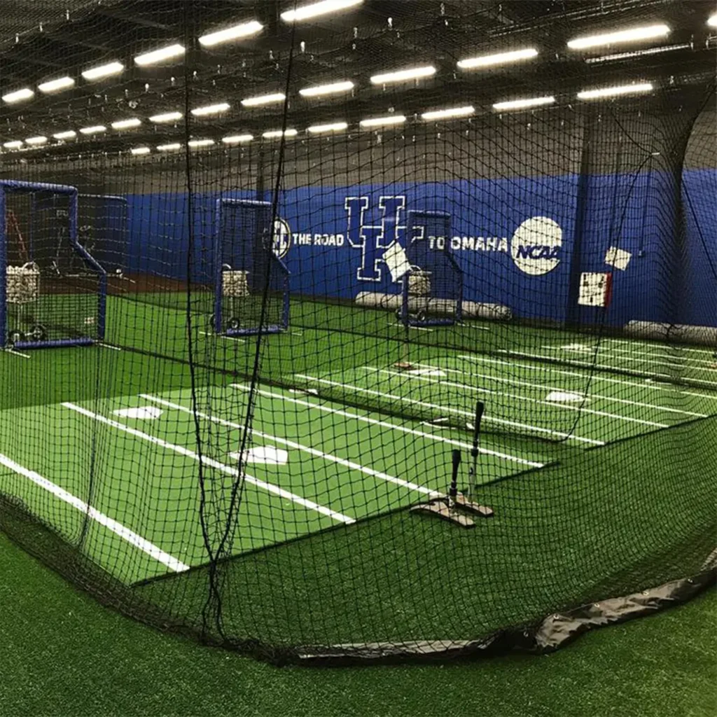 a custom indoor batting tunnel installed at a NCAA baseball practice facility
