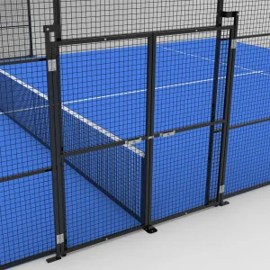 a 3D rendering of a padel court locking gate system