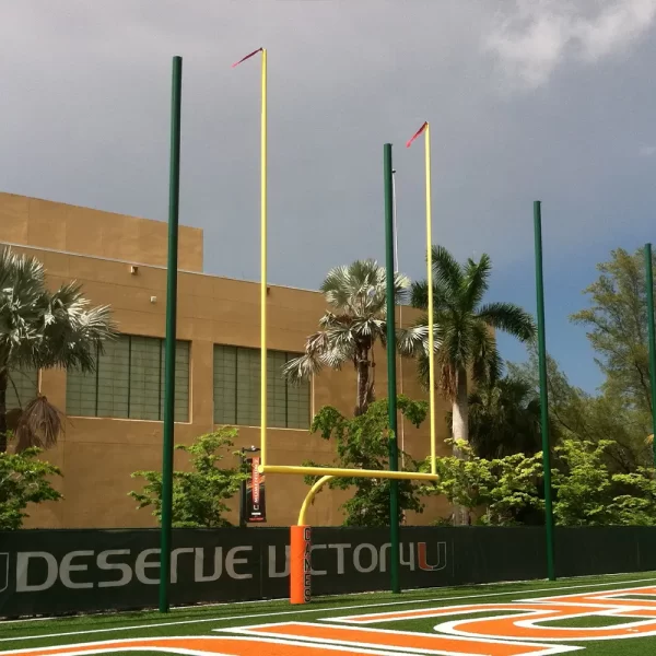 Plate Mount AdjustRight® Football Goal Posts installed at the University of Miami football field