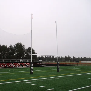a plate mount rugby goal post with goal post pads installed on the Wildcats rugby field