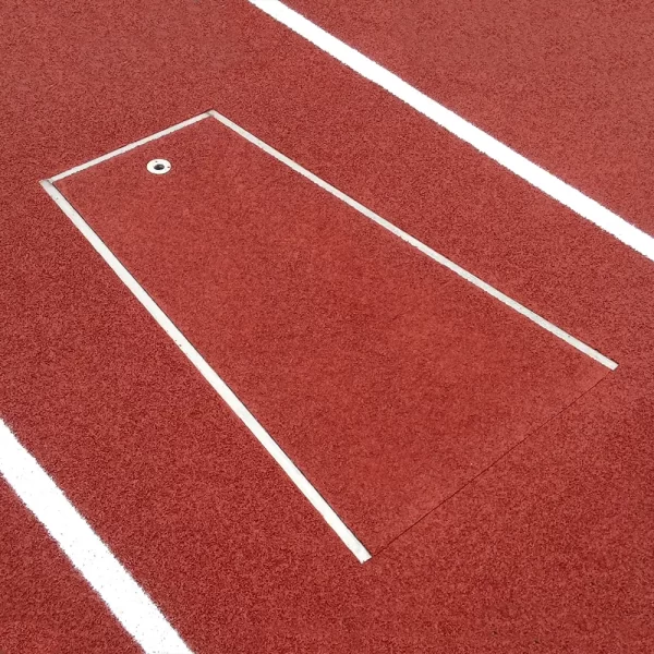 Pole Vault Planting Box installed on the track with a cover installed