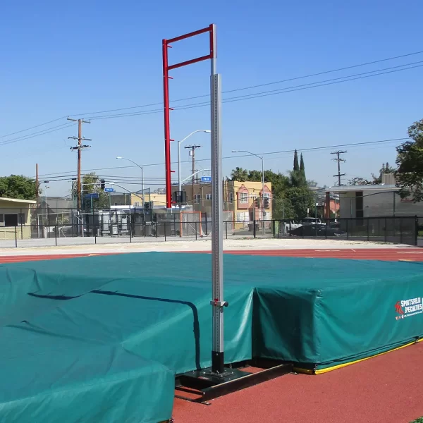 Pole Vault Standards by sportsfield specialties installed with pole vault landing pads