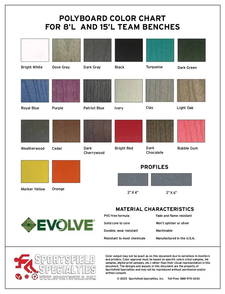 polyboard color chart for team benches cover