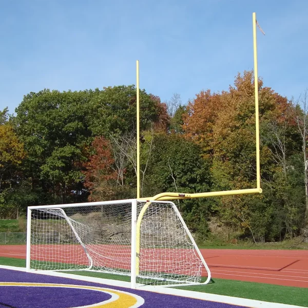Rotating GoalPak® Combination Football / Soccer Goals rotated backwards while the soccer field is in use