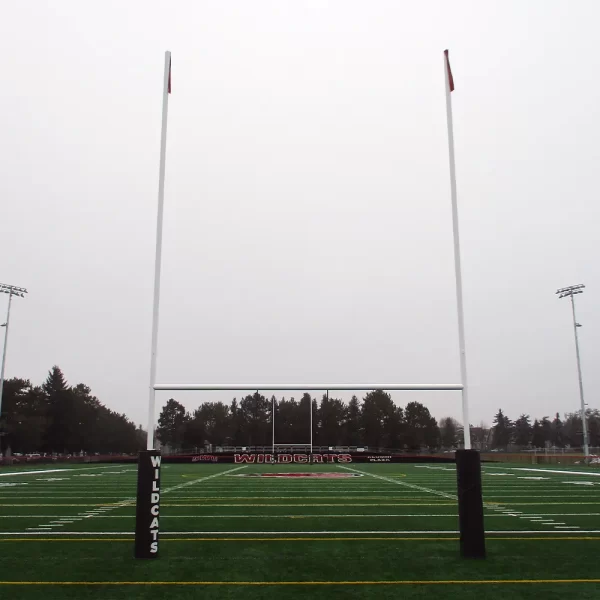 rugby goal post padding installed on a plate mount rugby goal post