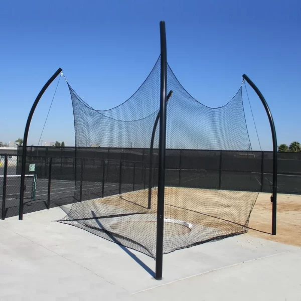 a Shot Put Throwing Cage with a throwing circle installed on the concrete surface waiting for the turf to be installed around it