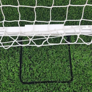 a SG2S® soccer goal safety system installed on a synthetic turf field in the locked and closed position, preventing a soccer goal from tipping