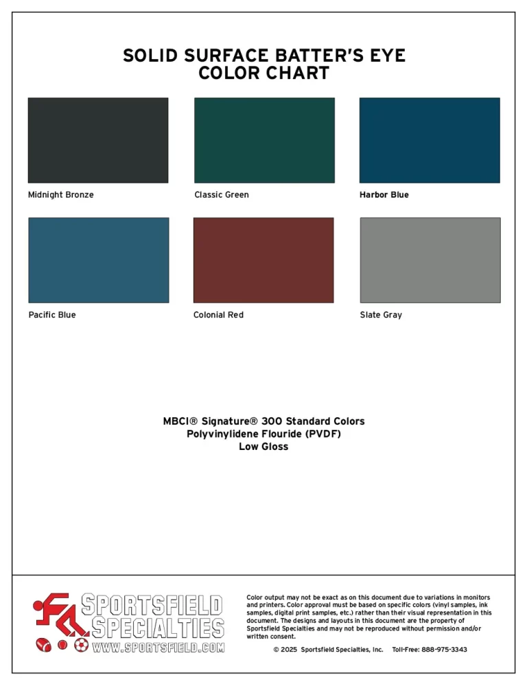 solid surface batter's eye color chart cover