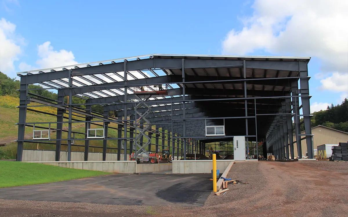 Looking at the side of the framework for the new expansion of the sportsfield specialties manufacturing facility