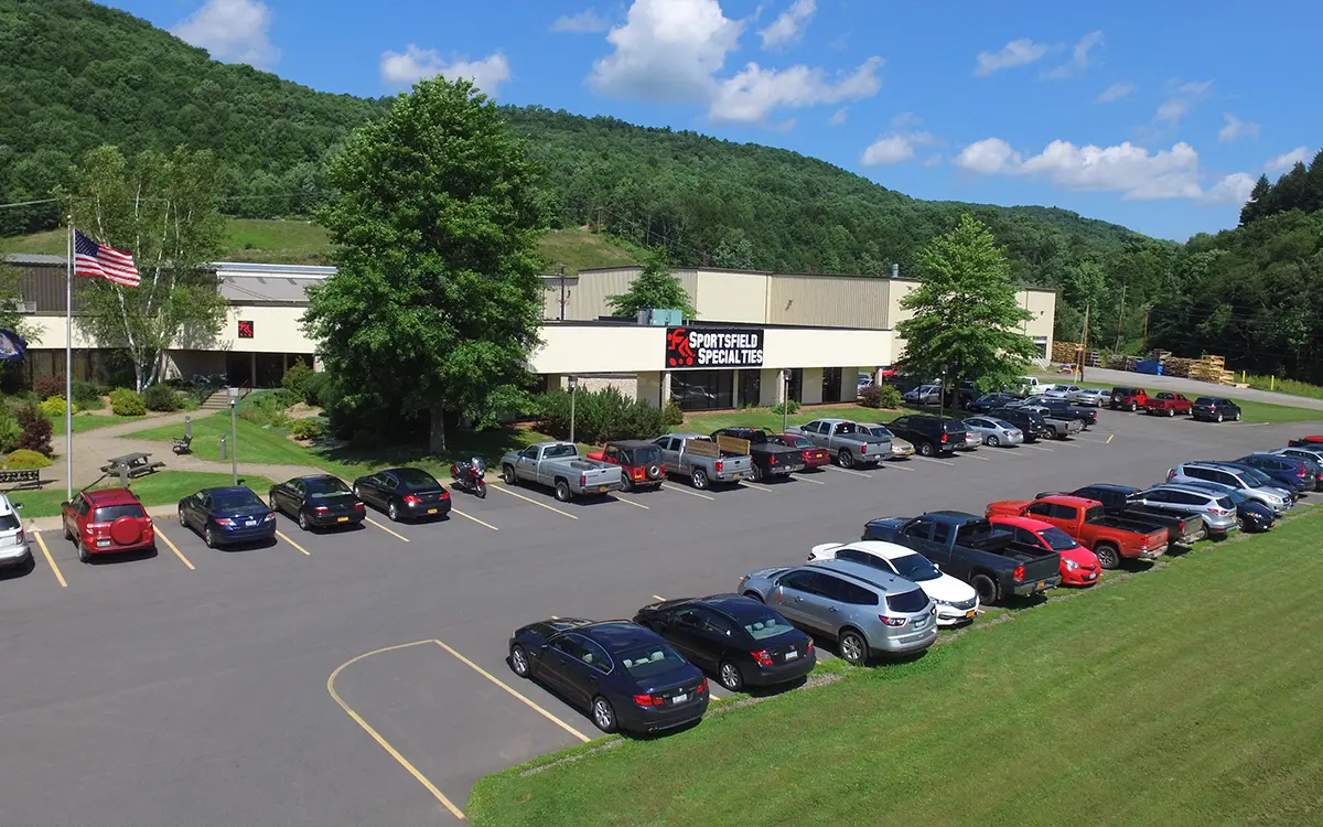 Drone shot of the new york sportsfield specialties office and manufacturing facility