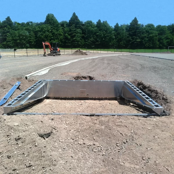 a Water Jump Pit Modular Forming System being installed where a future track will be built